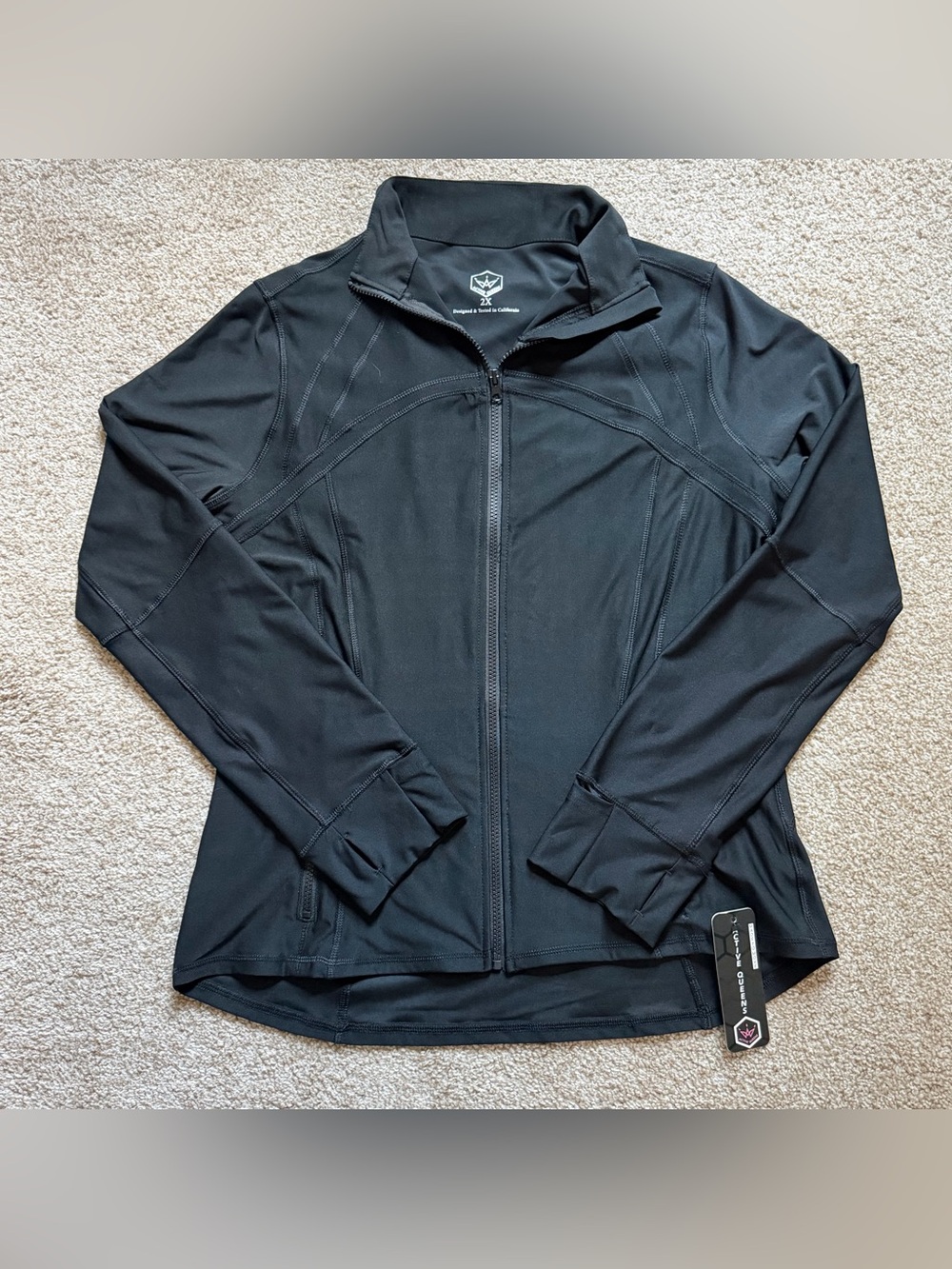 NEW Activewear Full Zip Track Jacket Women’s Plus 2X Black Stretch Vented Mesh